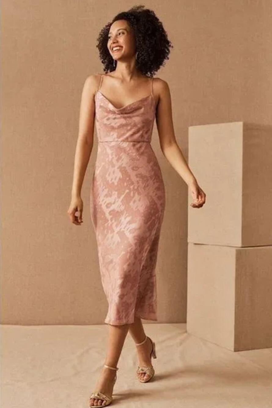 Anthropologie BHLDN Hutch Kinsey Slip Dress Silk Sheer Cowl Neck Sleeveless Midi